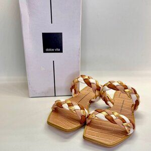Dolce Vita Indy Braided Leather Slide Size 7.5 Croc Lining Flat Sandal
